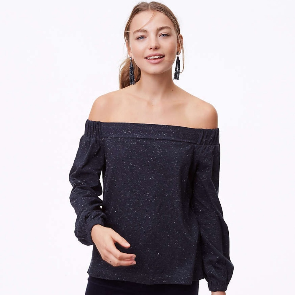 LOFT shimmer blouson off the shoulder top